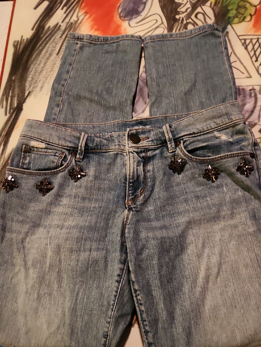 LOFT Light Blue Embellished Boot-Cut Jeans